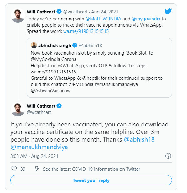 whatsapp bot healthcare tweet